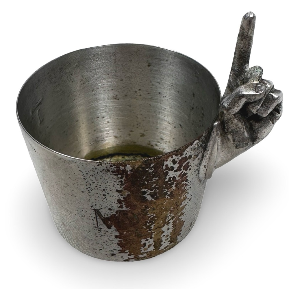 Napier Vintage Silver Plate Number One Finger Pointing Jigger Shot Glass Gray